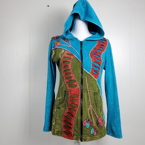 Hippie festival zip front hooded jacket - Picture 6 of 12